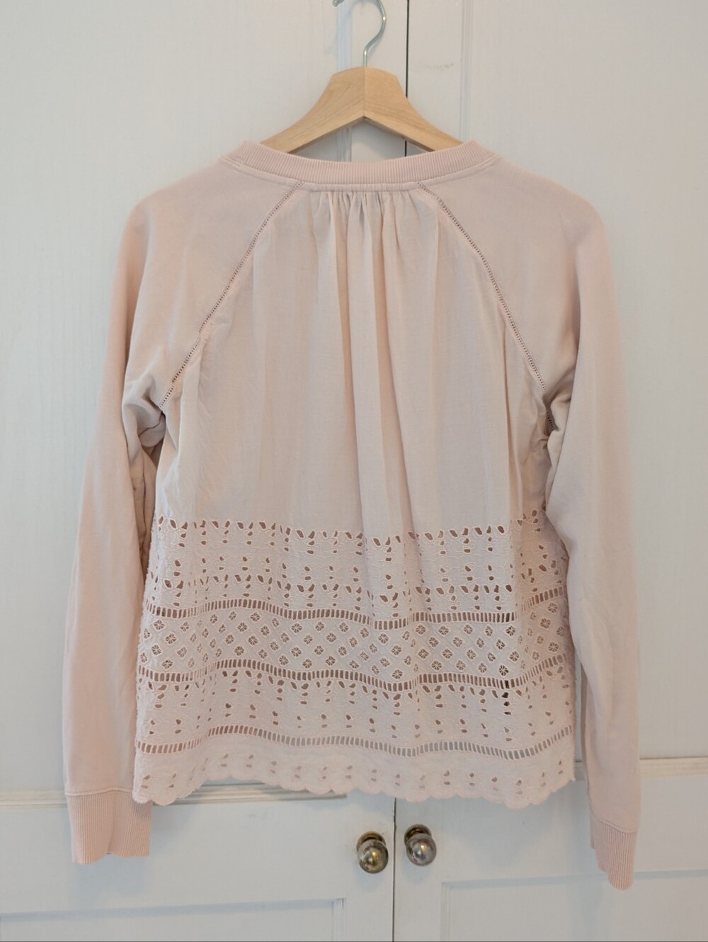 JCREW Light Pink Eyelet-Trim Pullover Sz Small